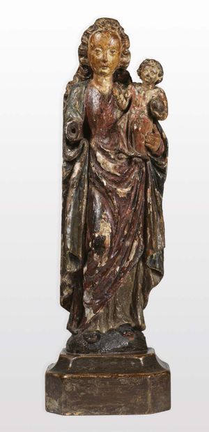 VIRGIN WITH CHILD in carved and polychromed...