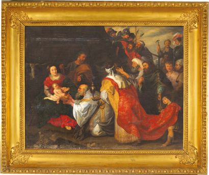 Ecole FLAMANDE vers 1650, suiveur de Pierre Paul RUBENS The Adoration of the Magi
Canvas.
H_93...