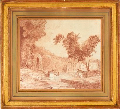 ATTRIBUÉ À HUBERT ROBERT (1733-1806) Paysage Sanguine. H_19 cm L_21 cm (à vue)