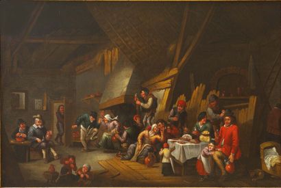 ÉCOLE FLAMANDE DU XVIIIE SIÈCLE Suiveur de David Teniers Le repas
Huile sur toile.
H_69...