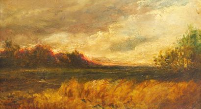Théodore ROUSSEAU (1812-1867) Paysage dans la forêt de Fontainebleau
Huile sur panneau.
H_38...