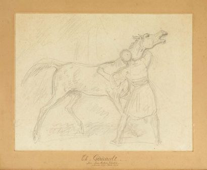 École Française du XIXe siècle Horse seen in profile and groom
Black pencil.
H_30...