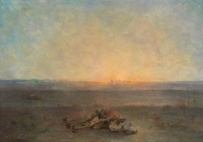 Gustave GUILLAUMET (1840-1887) Etude pour le désert
Huile sur toile.
H_36 cm L_54...