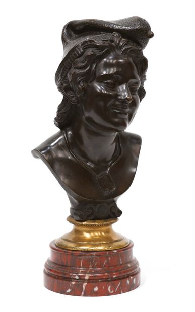 François RUDE (1784 - 1855) Buste de jeune pêcheur napolitain Épreuve en bronze à...