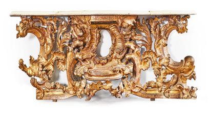 null CONSOLE OF APPLIQUE in carved and gilded wood, top with painted projection in...