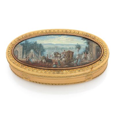 Oval snuffbox in 18K (750) gold with guilloché...