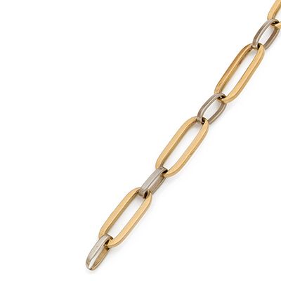 null Bracelet 2 tones of gold 18K (750), composed of oval links, invisible clasp...
