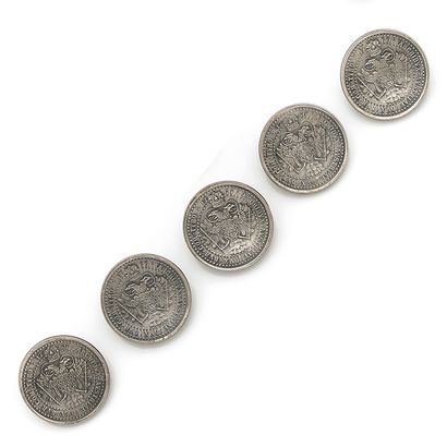 AUTRICHE-HONGRIE Ensemble de 5 boutons d'habit en argent (800) réalisés à partir...