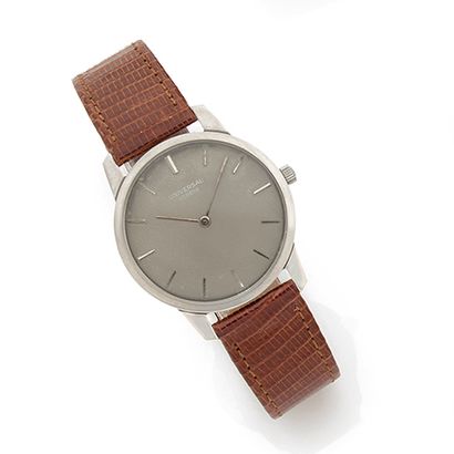 UNIVERSAL GENEVE Extra-thin steel wristwatch, grey sunray dial with a slight patina,...