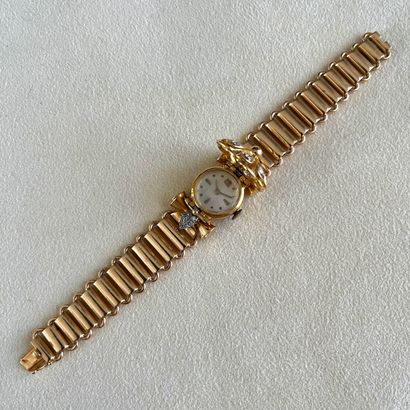 null Bracelet montre de dame en or 18K (750) et platine (850), cadran rond crème...