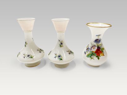 Pair of opaline vases with vegetal decoration,...