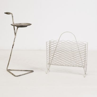 Mathieu MATÉGOT (1910-2001) Magazine holder and empty pocket White lacquered metal...