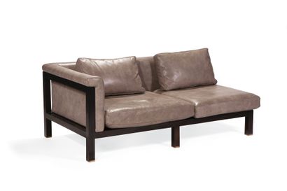 ** JULES WABBES (1919-1974) Two sofas and two sofa ends 

Stained wood, leather and...