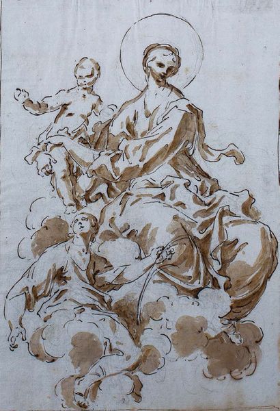 Attribué à Giambatista CROSATO (1695-1758) La Vierge, l'Enfant Jésus et une sainte
Plume,...