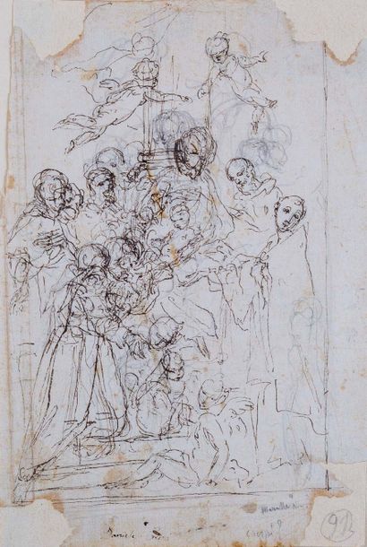 Entourage de Donato CRETI (1671-1749) Étude pour un retable d'autel : La Vierge,...