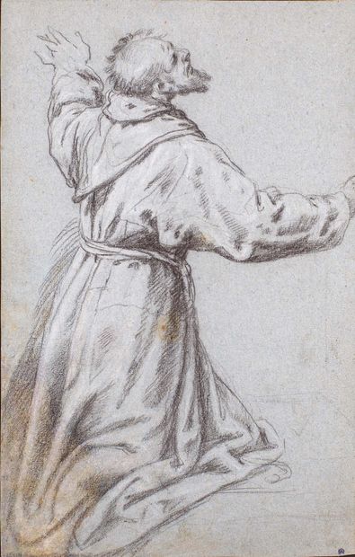 Ecole italienne du XVIIe siècle Study of a kneeling monk looking to the right
Black...