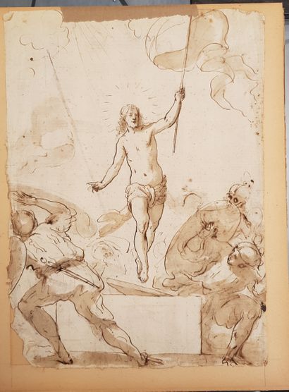Ecole italienne du XVIIe siècle La résurrection du Christ
Plume, encre brune, lavis...