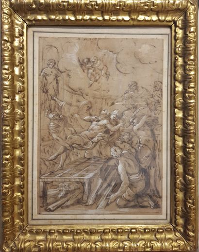 Ecole italienne du XVIIe siècle The Martyrdom of Saint Lawrence
Pen, brown ink, white...