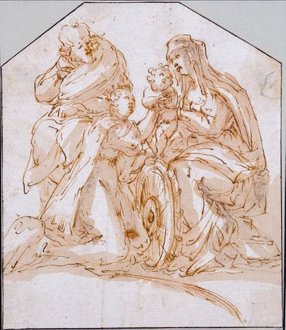 Attribué à Pietro LIBERI (1614-1687) Le Mariage mystique de sainte Catherine Plume,...