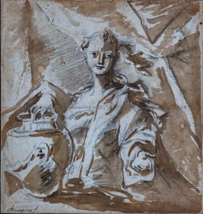 Attribué à Jacopo AMIGONI (1682-1752) Rebecca
Black stone, brown wash.
Mounted, folds.
Annotated...