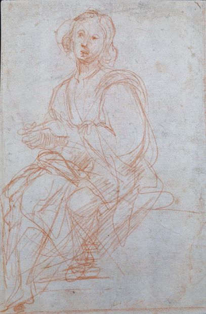 Ecole Florentine du XVIIe siècle Figure assise Sanguine. Au verso : études d'armure...