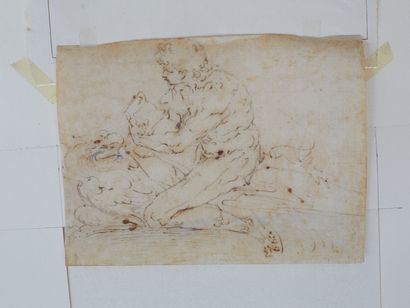 Attribué à Luca CAMBIASO (1634-1705) Saint John the Evangelist
Pen, brown ink. Small...