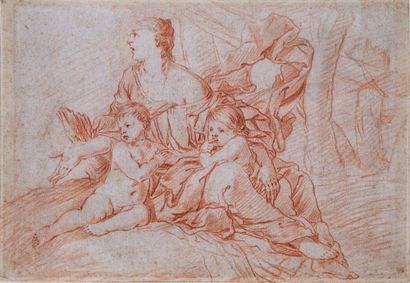 Attribué à Giulio CARPIONI (1613-1679) Latone et ses enfants
Sanguine. Contrecollé
Attribuito...
