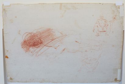 Attribué à Domenico Maria CANUTI (1625-1684) Une néréide vue de dos
Sanguine. Déchirures....