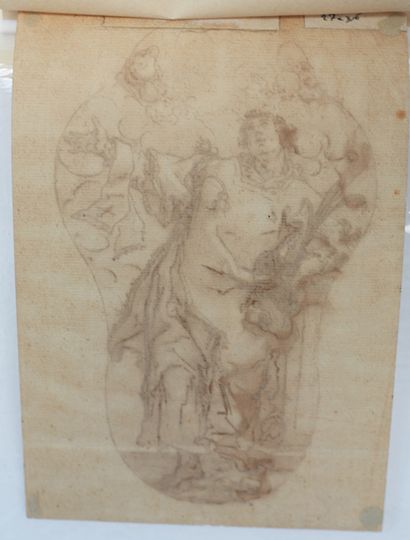 Attribué à Mattia BORTOLONI (1696-1750) Étude pour la figure de saint Etienne
Plume,...
