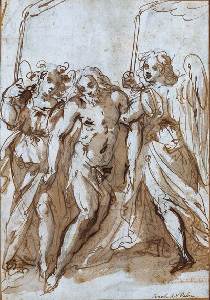 Entourage de PALMA il Giovane (1544-1628) Christ supported by angels
Black stone,...