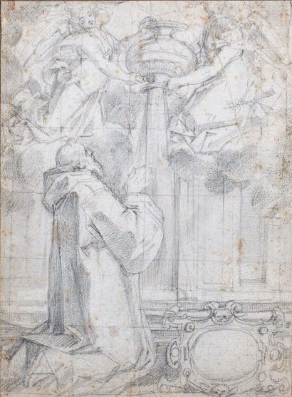 École siennoise du XVII e siècle Vision de saint Romuald, (vers 952-1027) Il contemple...