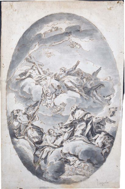 Attribué à Jacopo MARIESCHI (1711-1794) La Sainte Trinité apparaissant à un saint...