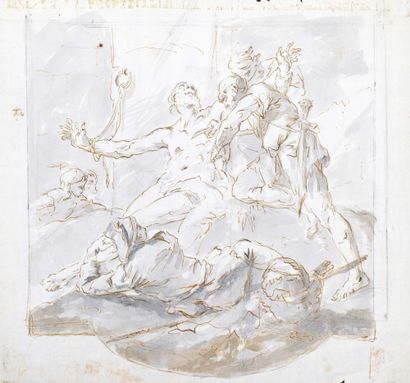 Attribué à Jacopo MARIESCHI (1711-1794) The Martyrdom of Saint Bartolomeo
Black stone,...