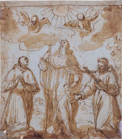 Ecole italienne du XVIIe siècle Saint François, saint Charles Borromée et un autre...