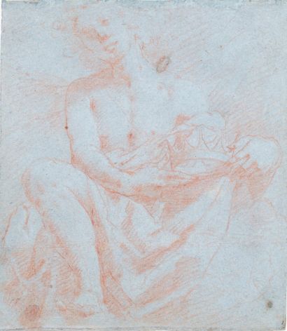 Giovanni Giacomo BARBELLI (1604-1656) Étude de jeune homme assis tenant une couronne...