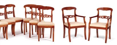 Set of six walnut chairs and two armchairs...