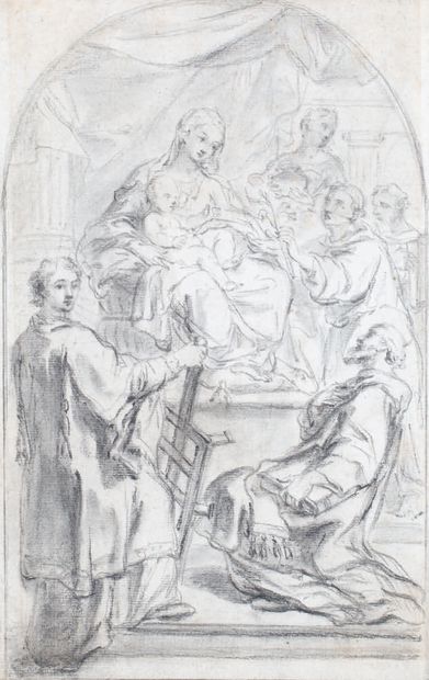 Giuseppe Antonio PETRINI (1677-1758/59) La Vierge et l'Enfant Jésus entourés de saint...