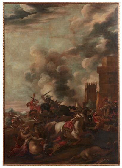 Pittore del XVII/XVIII secolo 
Paire de scènes de batailles
Huile sur toile
École...