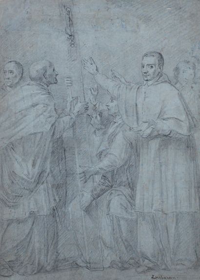 Scuola Italiana del XVII secolo 
Saint Charles Borromée porte le Saint clou en procession
Pierre...