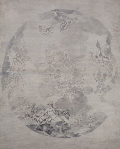 Sebastiano GALEOTTI (1675-1741) Projet de plafond : Aranna admise à l'Olympe Encre...