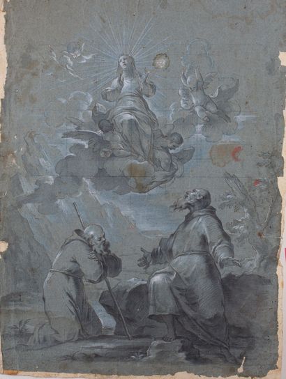 Scuola Bolognese del XVIII secolo Saint François et Frère Élie adorant la Vierge...