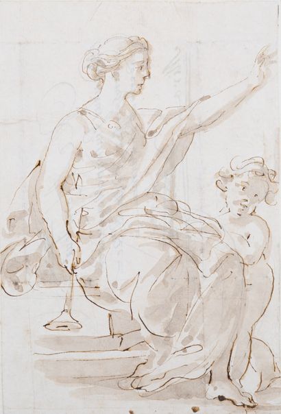 Attribuito a Fabio CANAL (1703-1767) Étude pour la figure d'Euterpe Plume, encre...
