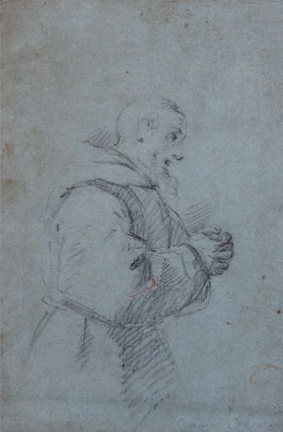 Attribuito a Daniele CRESPI (1598-1630) Étude d'un moine aux mains jointes, vue de...