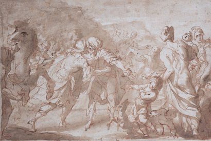 Attribuito a Mattia BORTOLONI (1695-1750) 
La rencontre de Jacob et Esaü
Plume, encre...