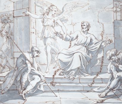Scuola romana del XVIII secolo La libération de saint Pierre de la prison Plume,...