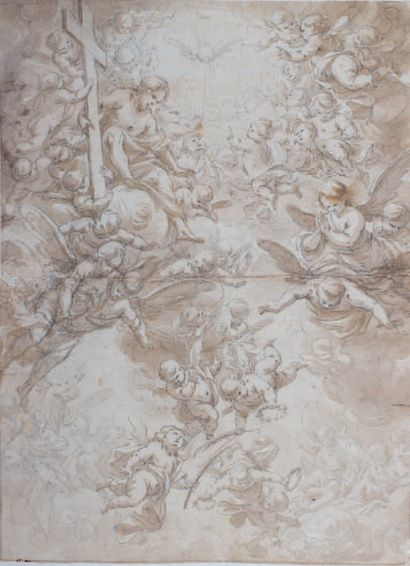 Attribuito a Sante PERANDA (1566-1638) Le Christ en gloire Pierre noire, plume, lavis...