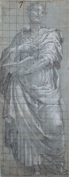 Attribuito a Callisto PIAZZA (1500-1561) Two figures of apostles Black stone, white...