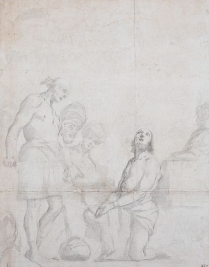 Mattia Preti (1613-1699) La décollation de saint Jean Baptiste Pierre noire (pliures)...