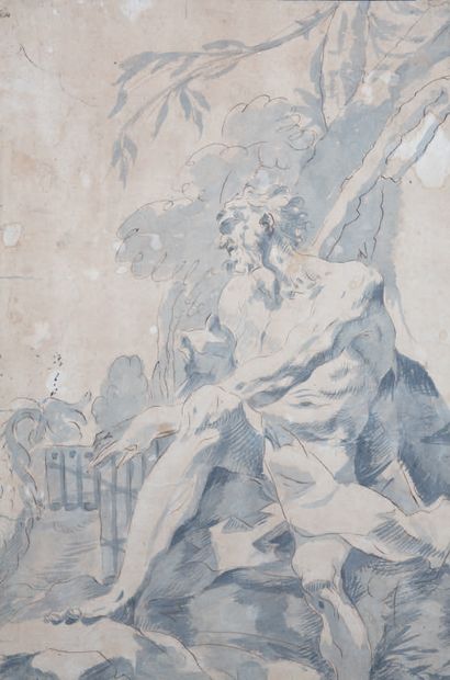 Sebastiano GALEOTTI (1675-1741) Polyphème Plume, encre brune, lavis gris (traces...