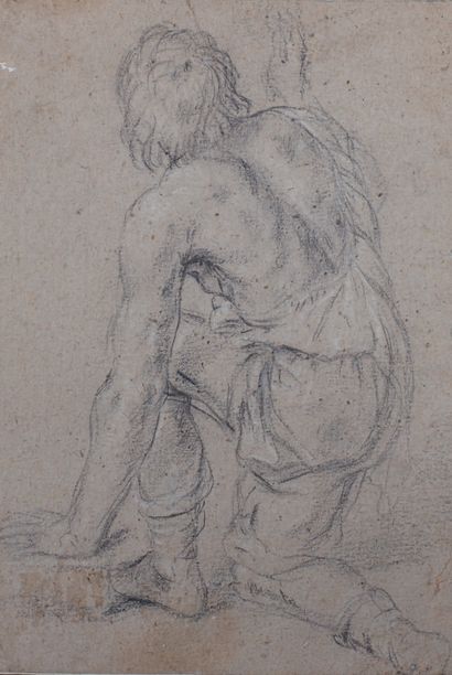 Attribuito a Lionello SPADA (1576-1622) Jeune homme agenouillé, vu de dos Pierre...